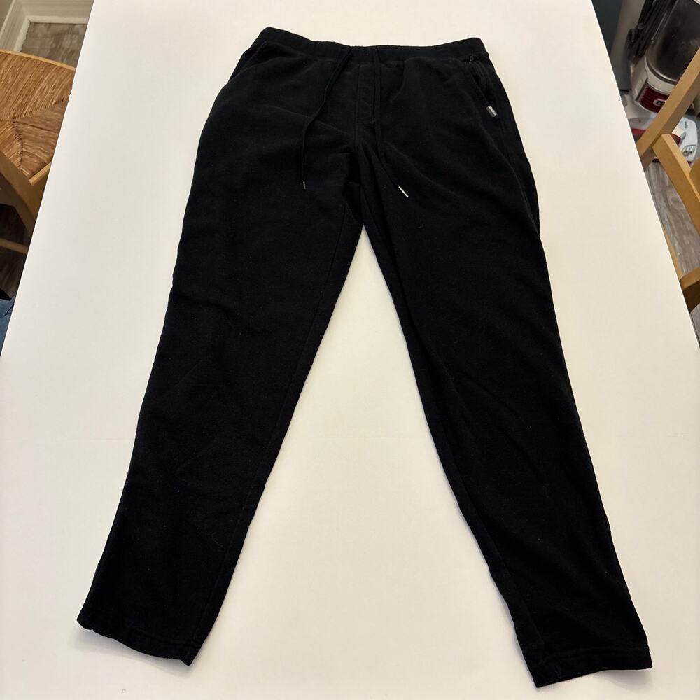Eddie Bauer Lounge Mens M Black Fleece Jogger Sweatpants Drawstring Zip Pocket